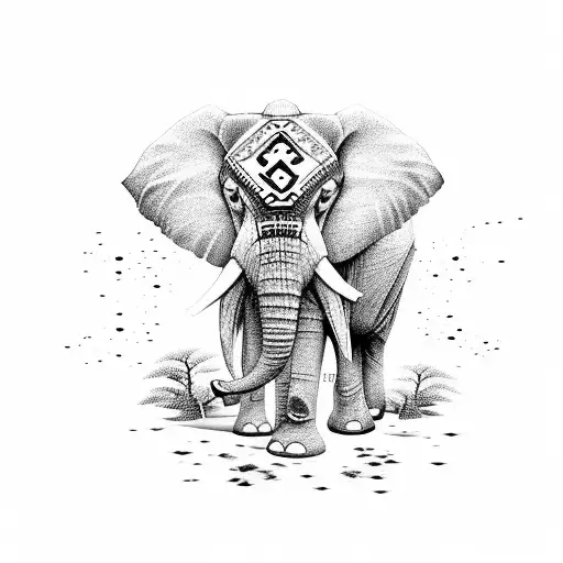 An elephant adorned with traditional Japanese patterns tattoo design idea