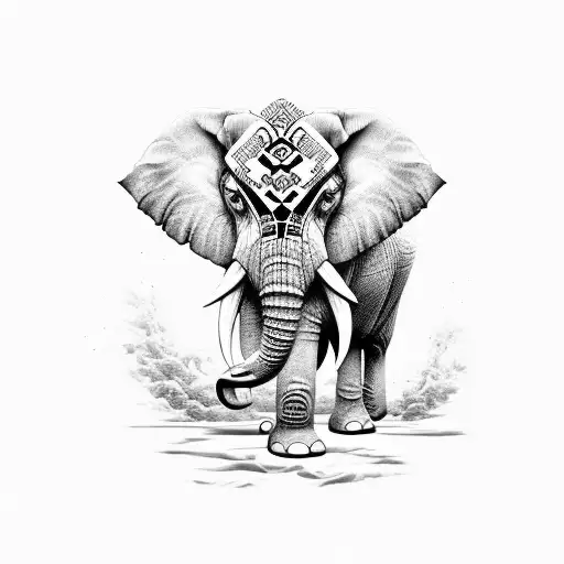 An elephant  oni mask tattoo design idea