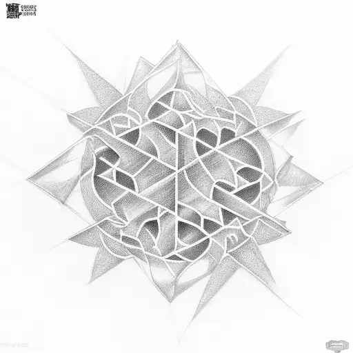 three rhombuses connected into a cube with fractal art extruding from it tattoo design idea