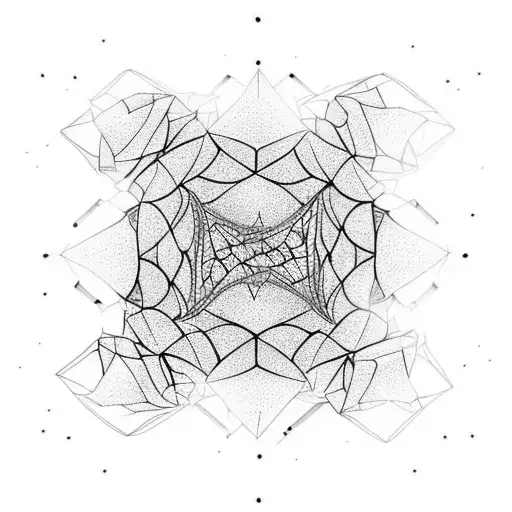 three rhombuses connected into a cube with fractal art extruding from it tattoo design idea