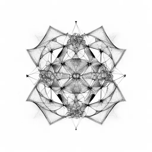 three rhombuses connected into a cube with fractal art extruding from it tattoo design idea