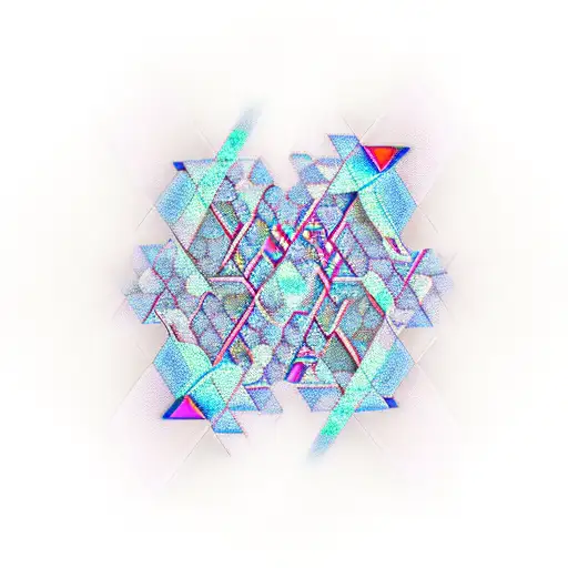 three rhombuses connected into a cube with fractal art extruding from it tattoo design idea