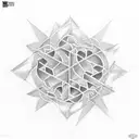 three rhombuses connected into a cube with fractal art extruding from it tattoo design idea