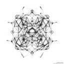 three rhombuses connected into a cube with fractal art extruding from it tattoo design idea