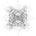 three rhombuses connected into a cube with fractal art extruding from it tattoo design idea