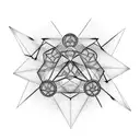 three rhombuses connected into a cube with fractal art extruding from it tattoo design idea
