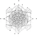 three rhombuses connected into a cube with fractal art extruding from it tattoo design idea