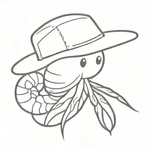 shrimp wearing bucket hat funny modern minimalist tattoo design idea