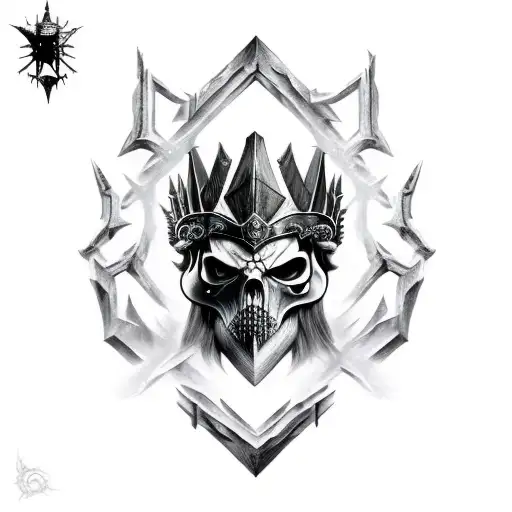 broken skull wearing jagged crown from Skyrim  tattoo design idea