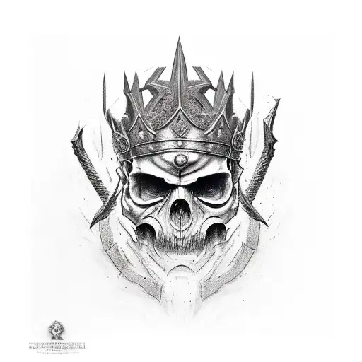 broken skull wearing jagged crown from Skyrim  tattoo design idea