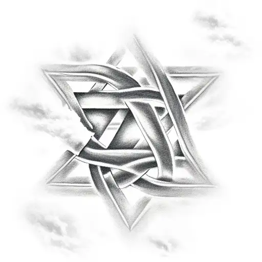 rugged cross, Star of David, clouds tattoo design idea