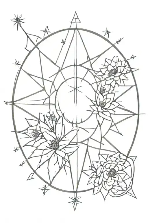cresent moon cactus shaped compass rose tattoo design idea