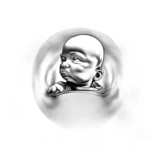 time machine with half baby half man coming out  tattoo design idea