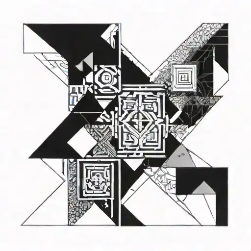 Geometric whit triangles and squares but also trival. whit a tocuh of achitectural desing. black and whithe  tattoo design idea