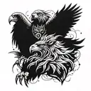 A lion and eagle intertwined to represent strength and freedom, with sparks flying around them tattoo design idea