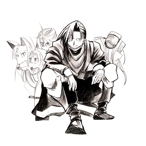 fullmetal alchemist "the one" black work tattoo design idea