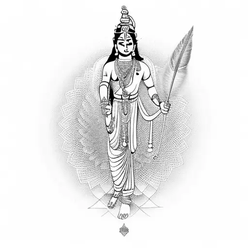 lord Krishna symbolic, flute and Peacock feather tattoo design idea