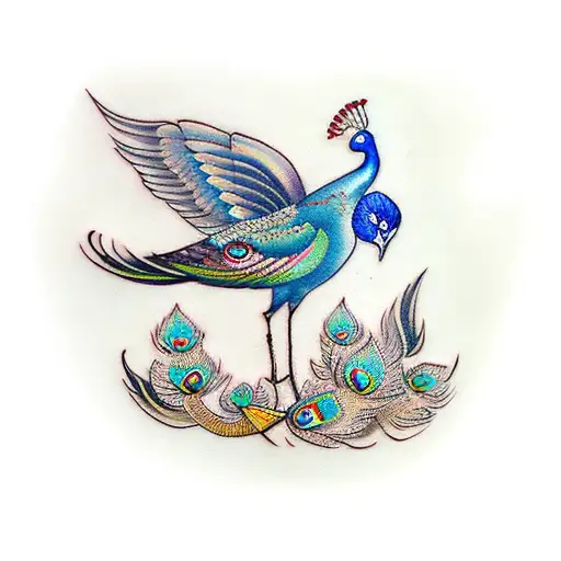 symbolic with krushna's flute and Peacock feather tattoo design idea