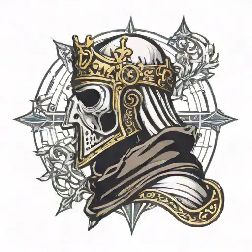 king Baldwin IV with the metal mask and crosses in background tattoo design idea