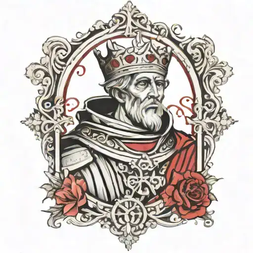 king Baldwin IV with cross red and black ink tattoo design idea