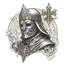 king Baldwin IV with the metal mask and crosses in background tattoo design idea