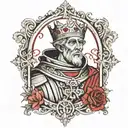 king Baldwin IV with cross red and black ink tattoo design idea