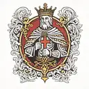 king Baldwin IV with cross red and black ink tattoo design idea