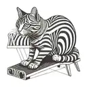 The striped cat is sitting under the stool.  tattoo design idea