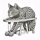 The striped cat is sitting under the stool.  tattoo design idea