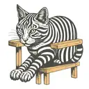 The striped cat is sitting under the stool.  tattoo design idea