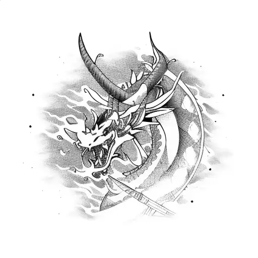 Japan mountain samurai dragon tattoo design idea