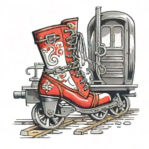 high heel stuck in train track  tattoo design idea