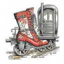 high heel stuck in train track  tattoo design idea