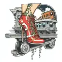 high heel stuck in train track  tattoo design idea