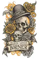 "Born Sinner but I'll Die Better" with the "Born Sinner" being surrounded by fire and the "Die Better" being heavenly tattoo design idea