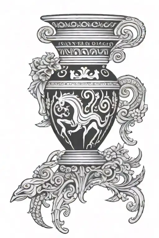 greek vase with alien design tattoo design idea