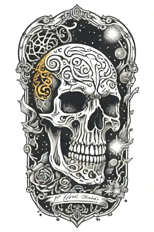 galaxy with skeleton tattoo design idea