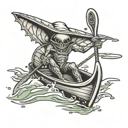 alien paddling a canoe tattoo design idea