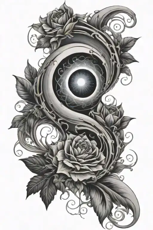 a wormhole sucking flowers into it  tattoo design idea