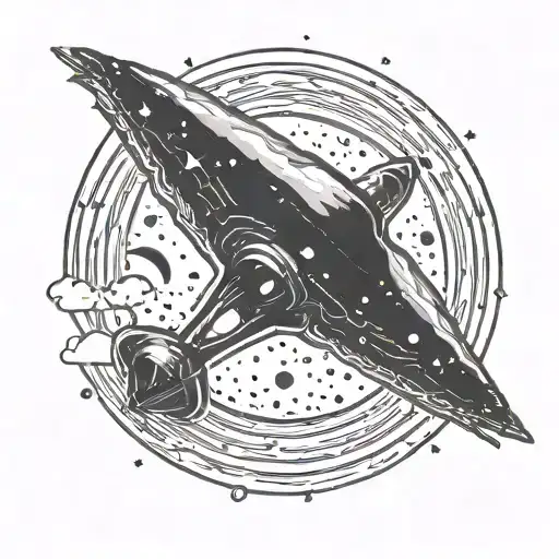A UFO soaring through a galaxy filled with stars forming tattoo design idea