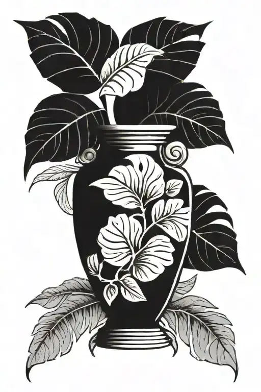 ancient greek vase fillled with monstera plant tattoo design idea