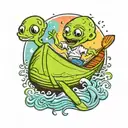 happy alien paddling a canoe floating tattoo design idea