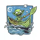happy alien paddling a canoe tattoo design idea