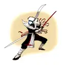 Ichigo from Bleach anime using his bankai and posing on battle stance tattoo design idea