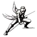 Ichigo from Bleach anime using his bankai and posing on battle stance tattoo design idea
