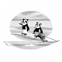 a panda and a penguin surfing a wave together on two different surfboards tattoo design idea