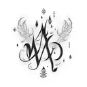 M & N in cursive text tattoo design idea