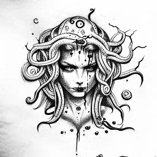 attractive Medusa crying blood tears tattoo design idea