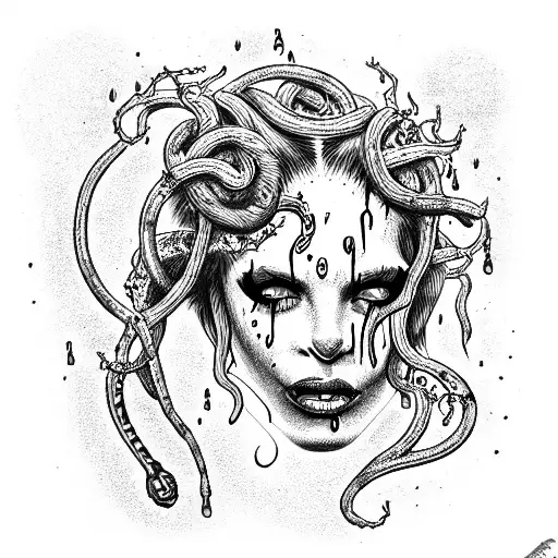 attractive Medusa crying blood tears tattoo design idea