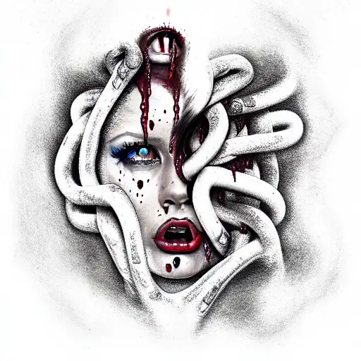 Medusa crying blood tears tattoo design idea